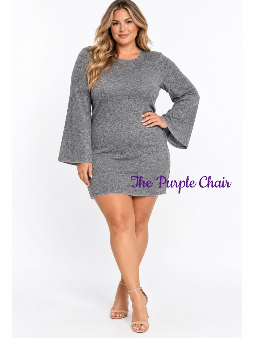 GOOD AMERICAN NWT Silver Sparkle Bell Sleeve Bodycon Dress 5 (2X)